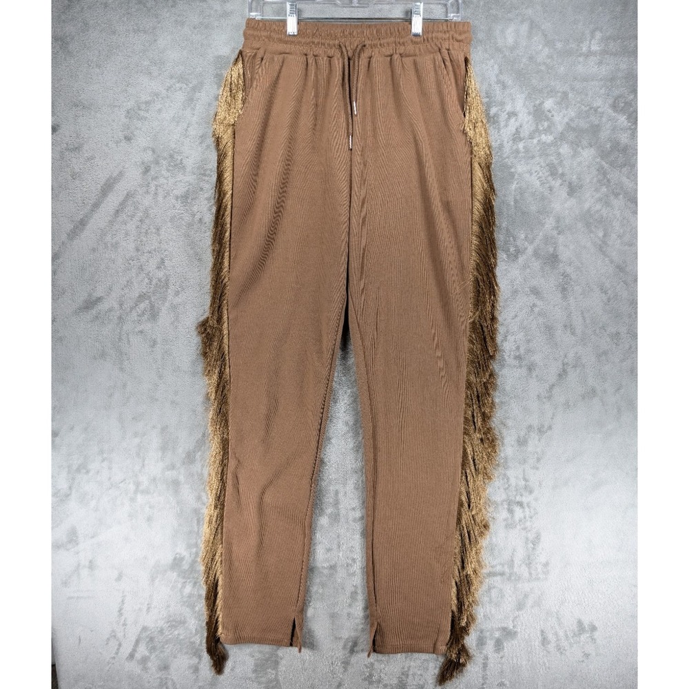 Minaa Monroe Fringe Sweatpants Brown Size Large Western Eclectic Boho Hippy